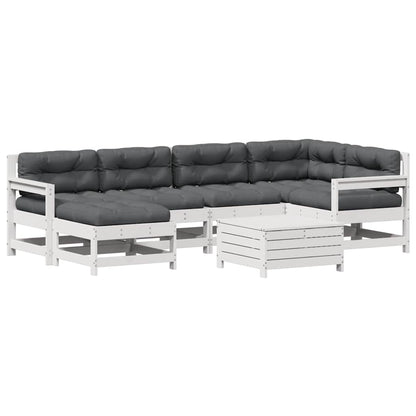 Set Salotto Giardino 7pz con Cuscini Bianco Legno Massello Pino | homemem39