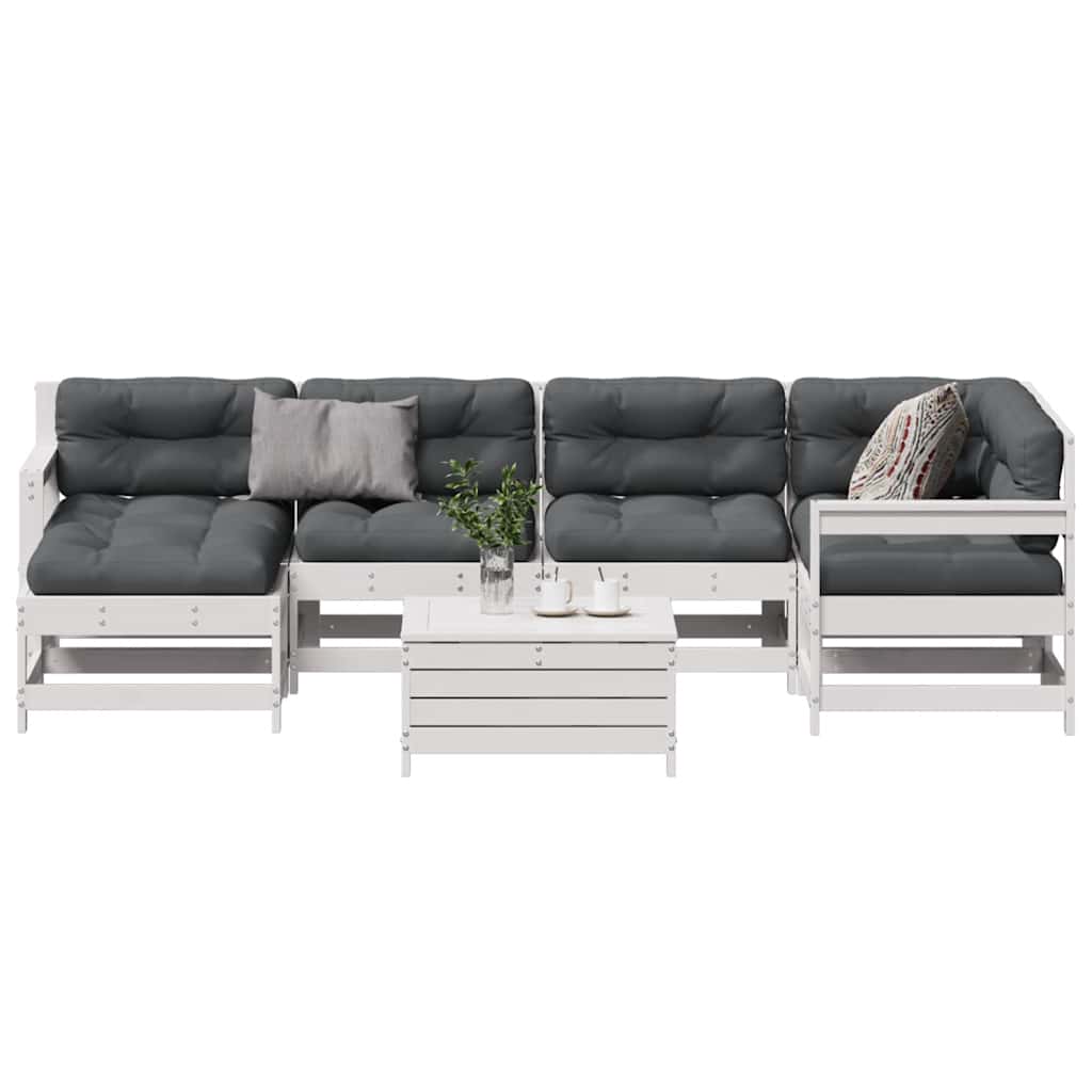 Set Salotto Giardino 7pz con Cuscini Bianco Legno Massello Pino | homemem39