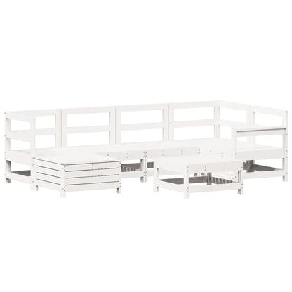 Set Divani da Giardino 7 pz Bianco in Legno Massello di Pino - homemem39