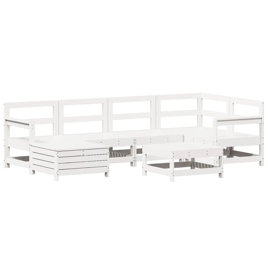 Set Divani da Giardino 7 pz Bianco in Legno Massello di Pino - homemem39