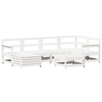 Set Divani da Giardino 7 pz Bianco in Legno Massello di Pino - homemem39