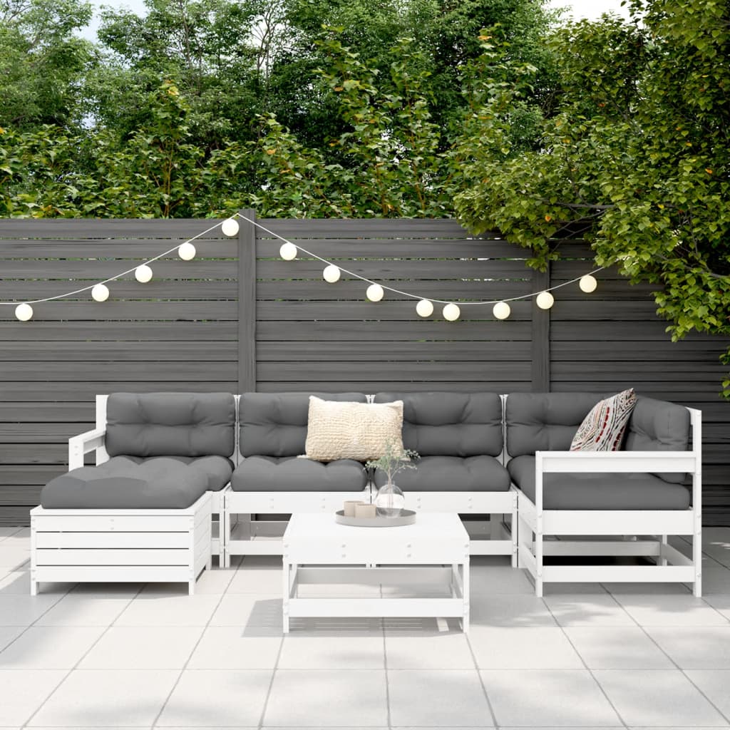 Set Divani da Giardino 7 pz Bianco in Legno Massello di Pino | homemem39