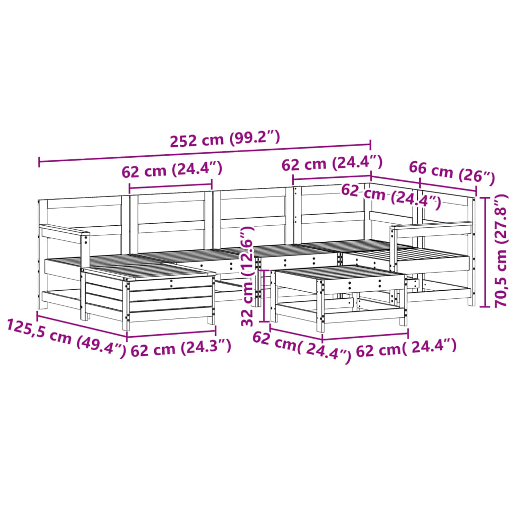 Set Divani da Giardino 7 pz Bianco in Legno Massello di Pino | homemem39