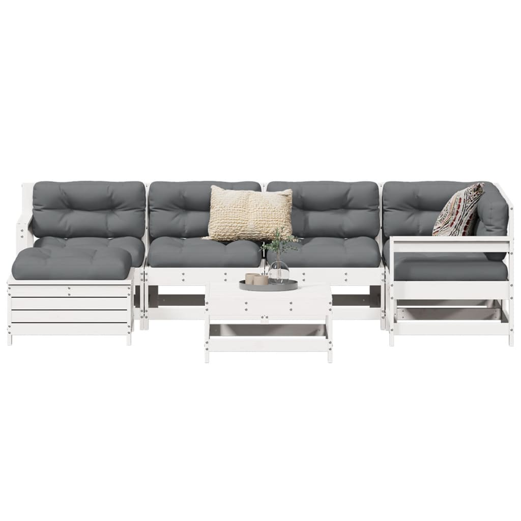 Set Divani da Giardino 7 pz Bianco in Legno Massello di Pino | homemem39