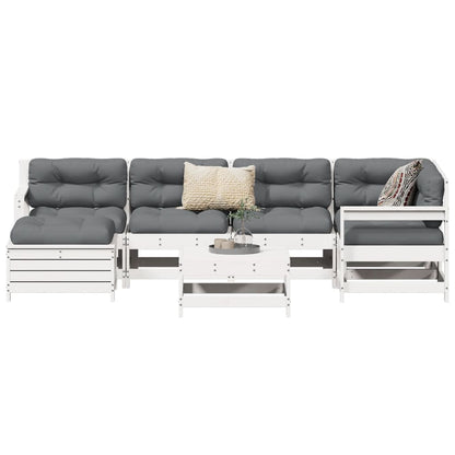 Set Divani da Giardino 7 pz Bianco in Legno Massello di Pino | homemem39