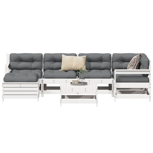 Set Divani da Giardino 7 pz Bianco in Legno Massello di Pino | homemem39