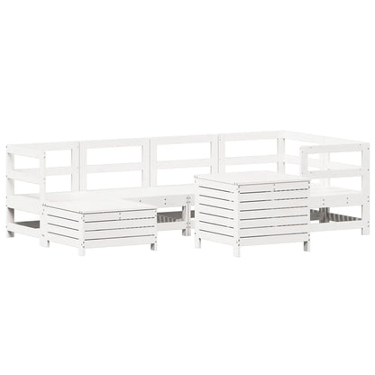 Set Divani da Giardino 7 pz Bianco in Legno Massello di Pino - homemem39