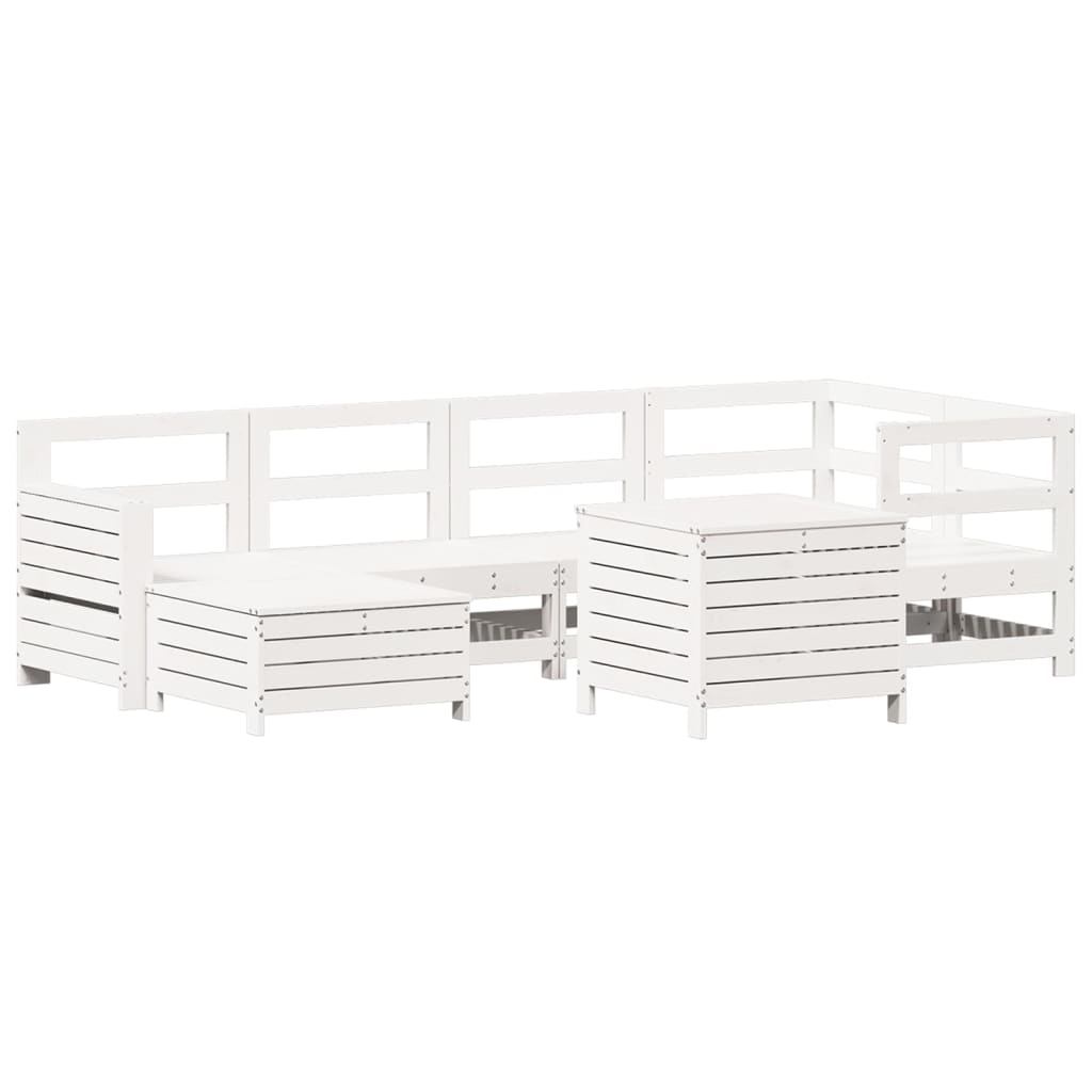 Set Divani da Giardino 7 pz Bianco in Legno Massello di Pino