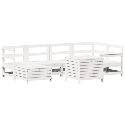 Set Divani da Giardino 7 pz Bianco in Legno Massello di Pino - homemem39
