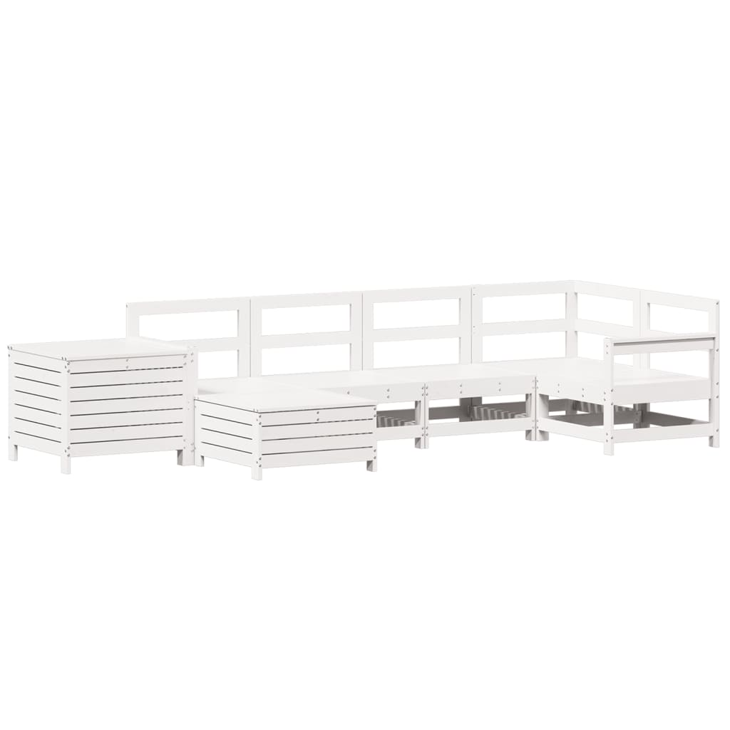 Set Divani da Giardino 7 pz Bianco in Legno Massello di Pino - homemem39