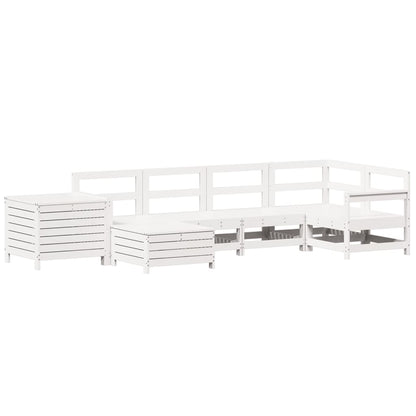 Set Divani da Giardino 7 pz Bianco in Legno Massello di Pino - homemem39