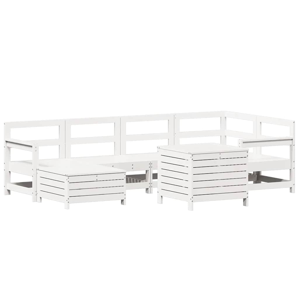 Set Divani da Giardino 7 pz Bianco in Legno Massello di Pino - homemem39