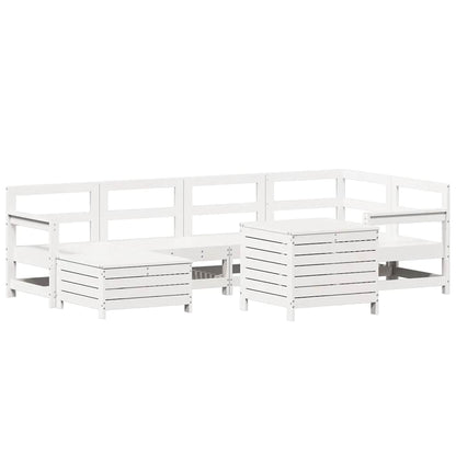 Set Divani da Giardino 7 pz Bianco in Legno Massello di Pino - homemem39