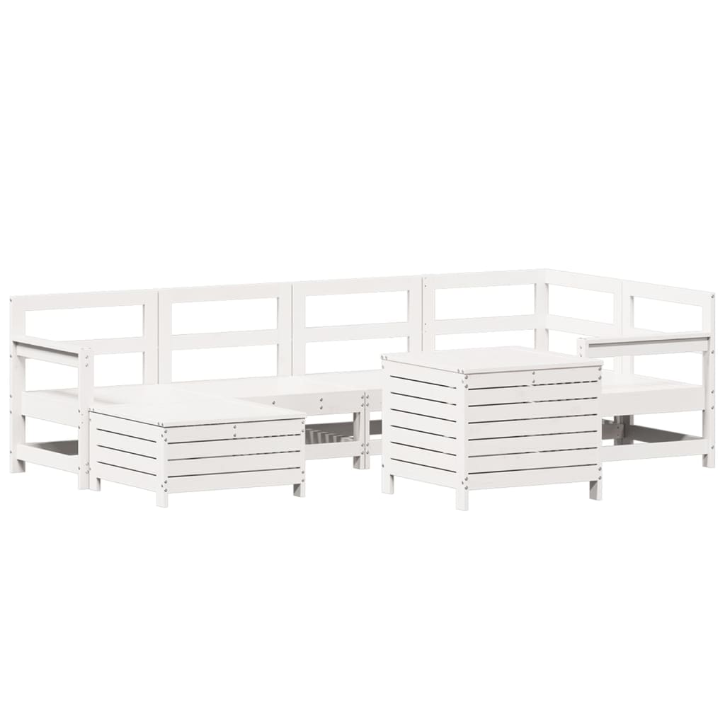 Set Divani da Giardino 7 pz Bianco in Legno Massello di Pino - homemem39