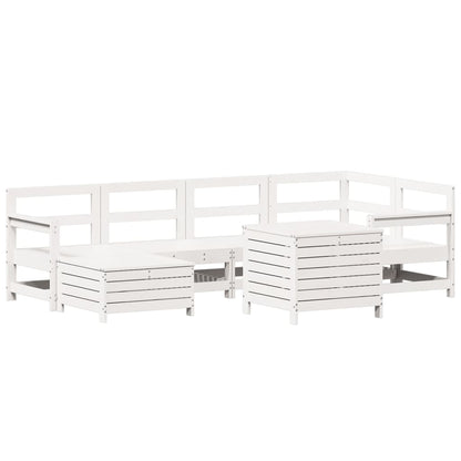 Set Divani da Giardino 7 pz Bianco in Legno Massello di Pino - homemem39