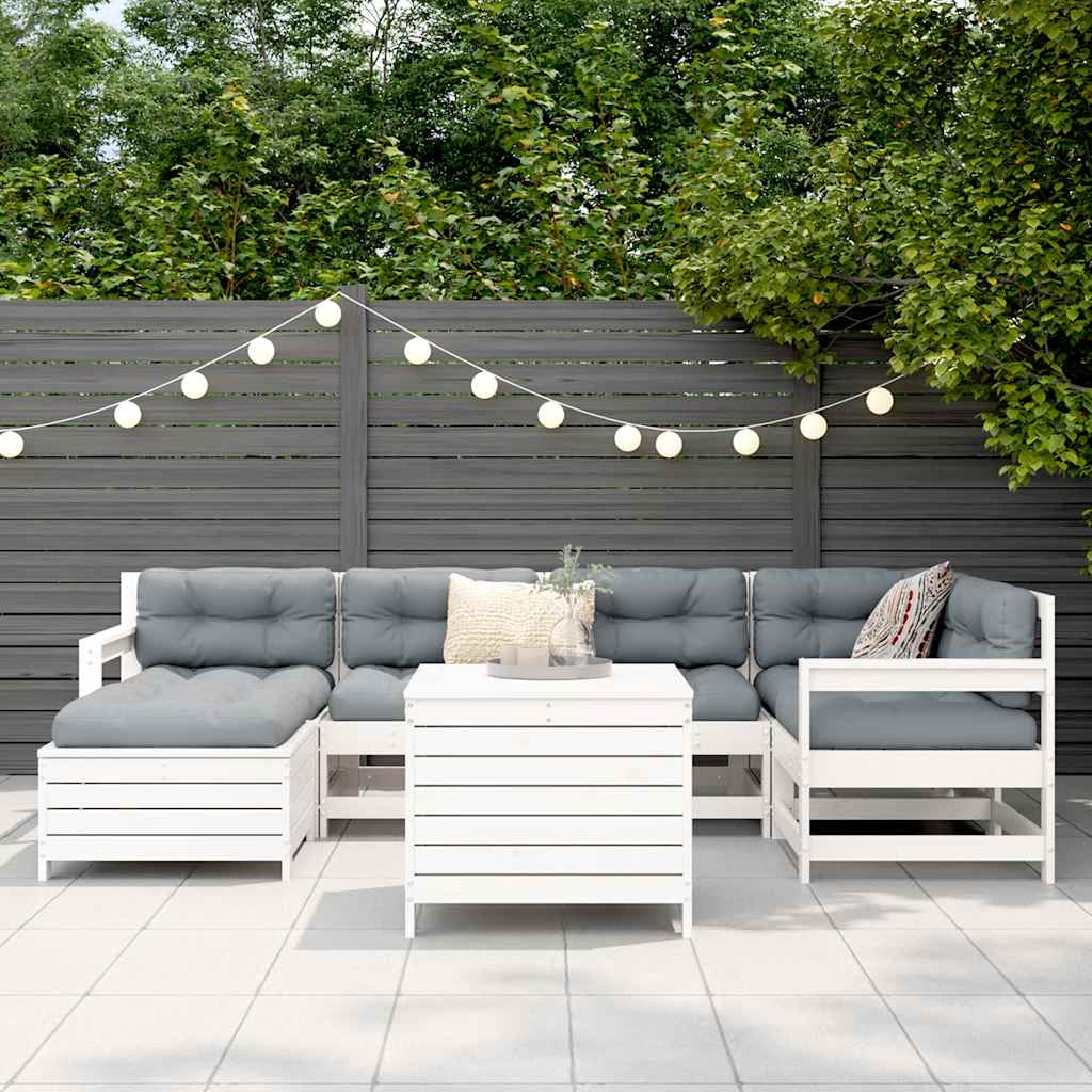 Set Divani da Giardino 7 pz Bianco in Legno Massello di Pino - homemem39