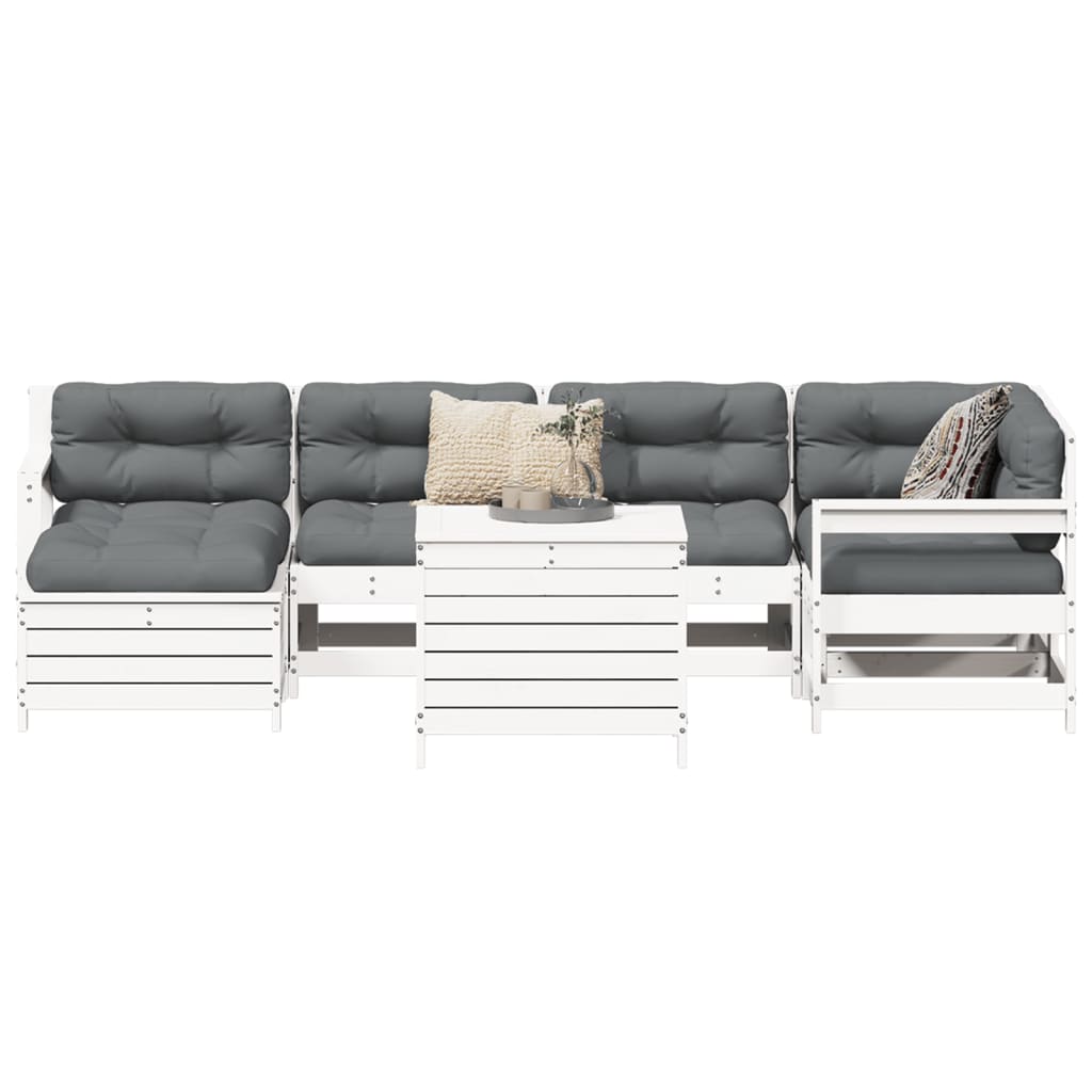 Set Divani da Giardino 7 pz Bianco in Legno Massello di Pino - homemem39