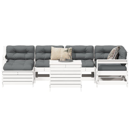 Set Divani da Giardino 7 pz Bianco in Legno Massello di Pino - homemem39