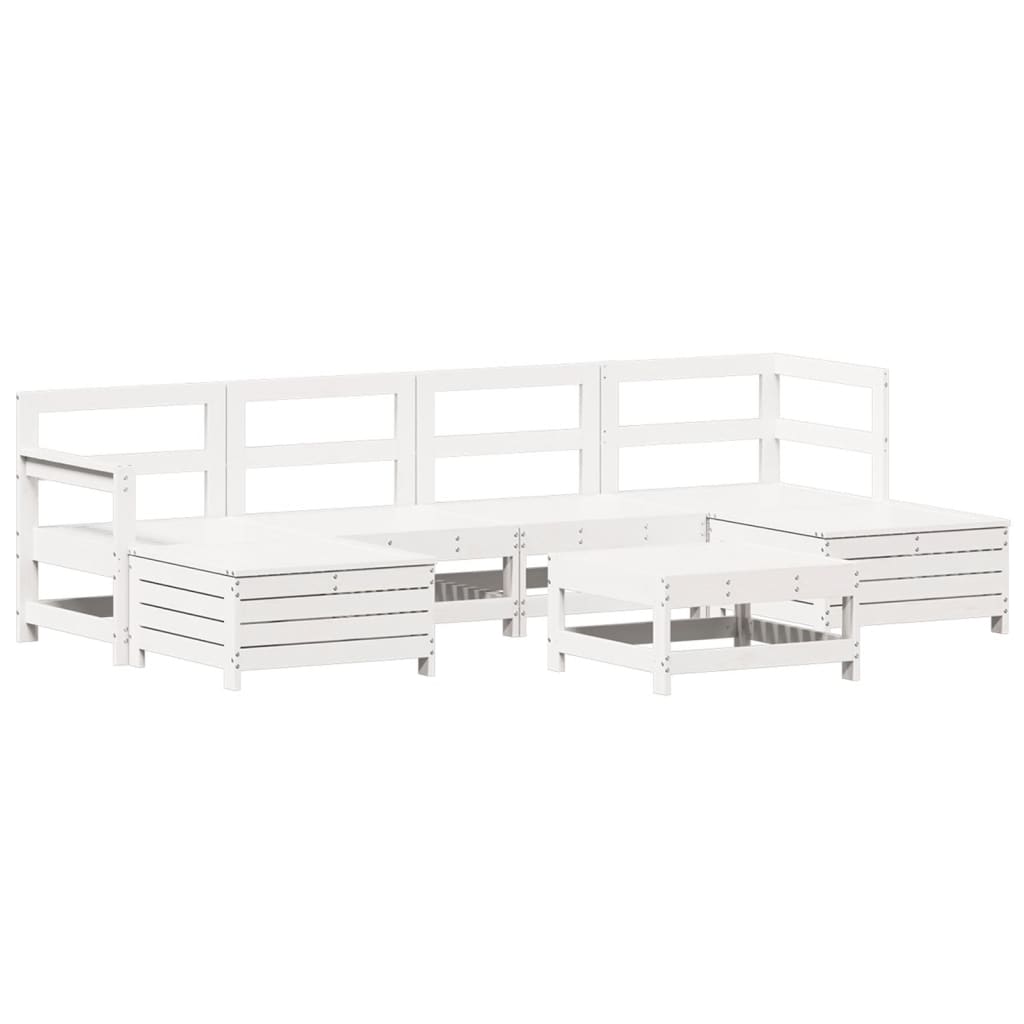 Set Divani da Giardino 7 pz Bianco in Legno Massello di Pino - homemem39