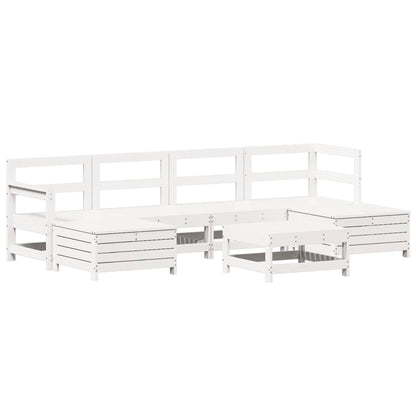 Set Divani da Giardino 7 pz Bianco in Legno Massello di Pino - homemem39