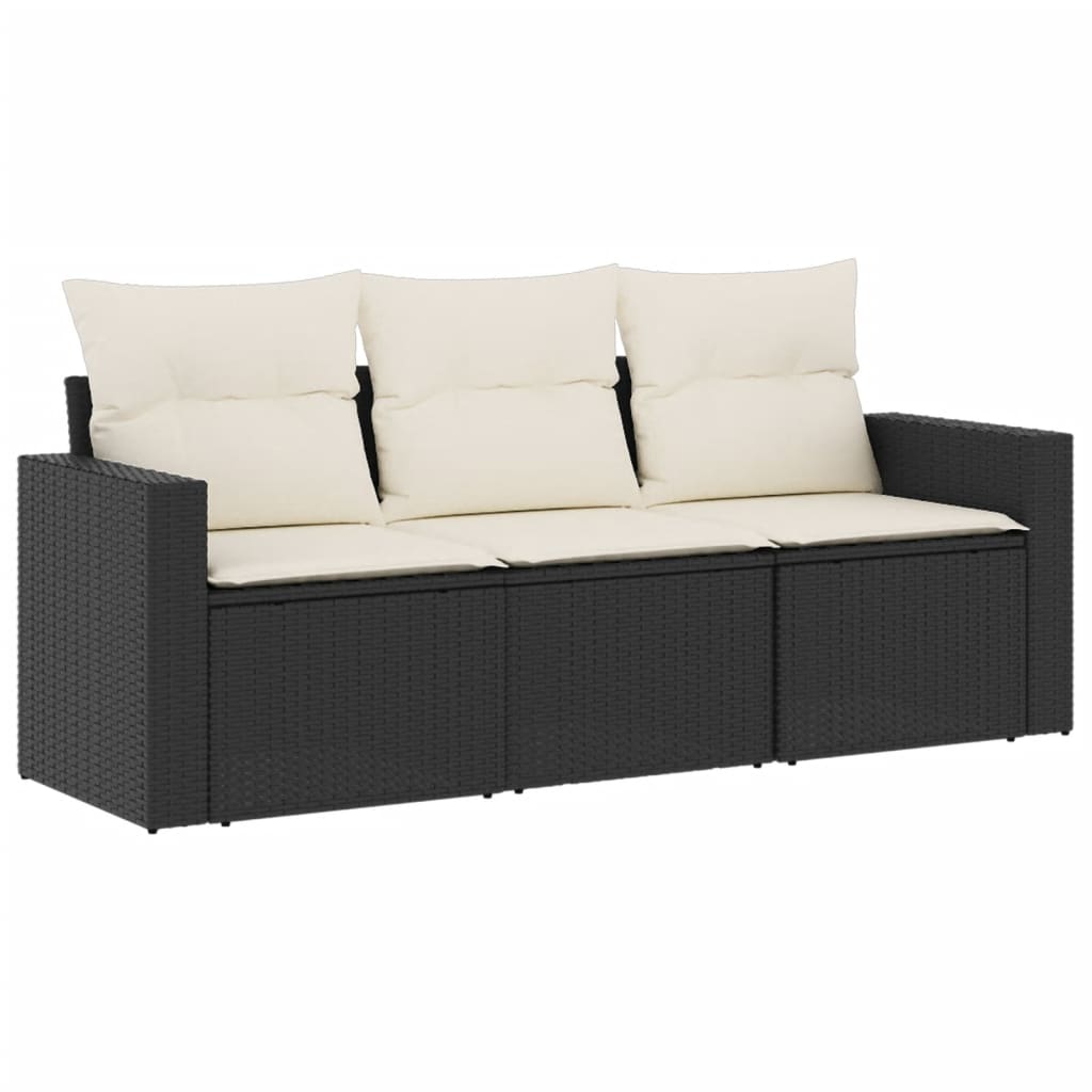 Set Divani da Giardino 3 pz con Cuscini in Polyrattan Nero - homemem39