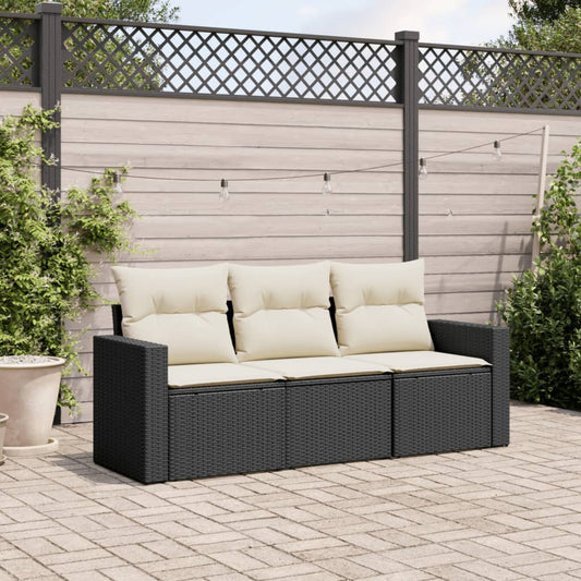 Set Divani da Giardino 3 pz con Cuscini in Polyrattan Nero - homemem39