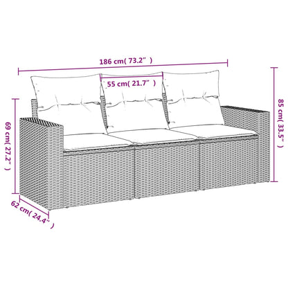 Set Divano da Giardino 3 pz con Cuscini Beige in Polyrattan - homemem39