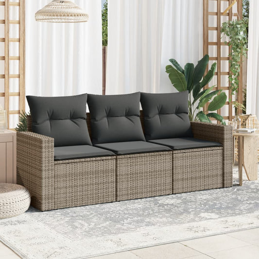 Set Divani da Giardino 3 pz con Cuscini Grigio in Polyrattan - homemem39