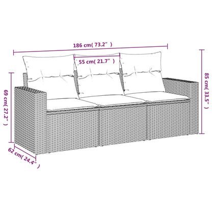 Set Divano da Giardino 3pz con Cuscini Grigio Chiaro Polyrattan - homemem39