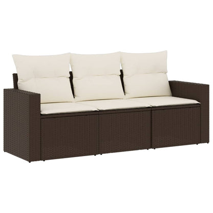 3-teiliges Gartensofa-Set mit braunen Polyrattan-Kissen