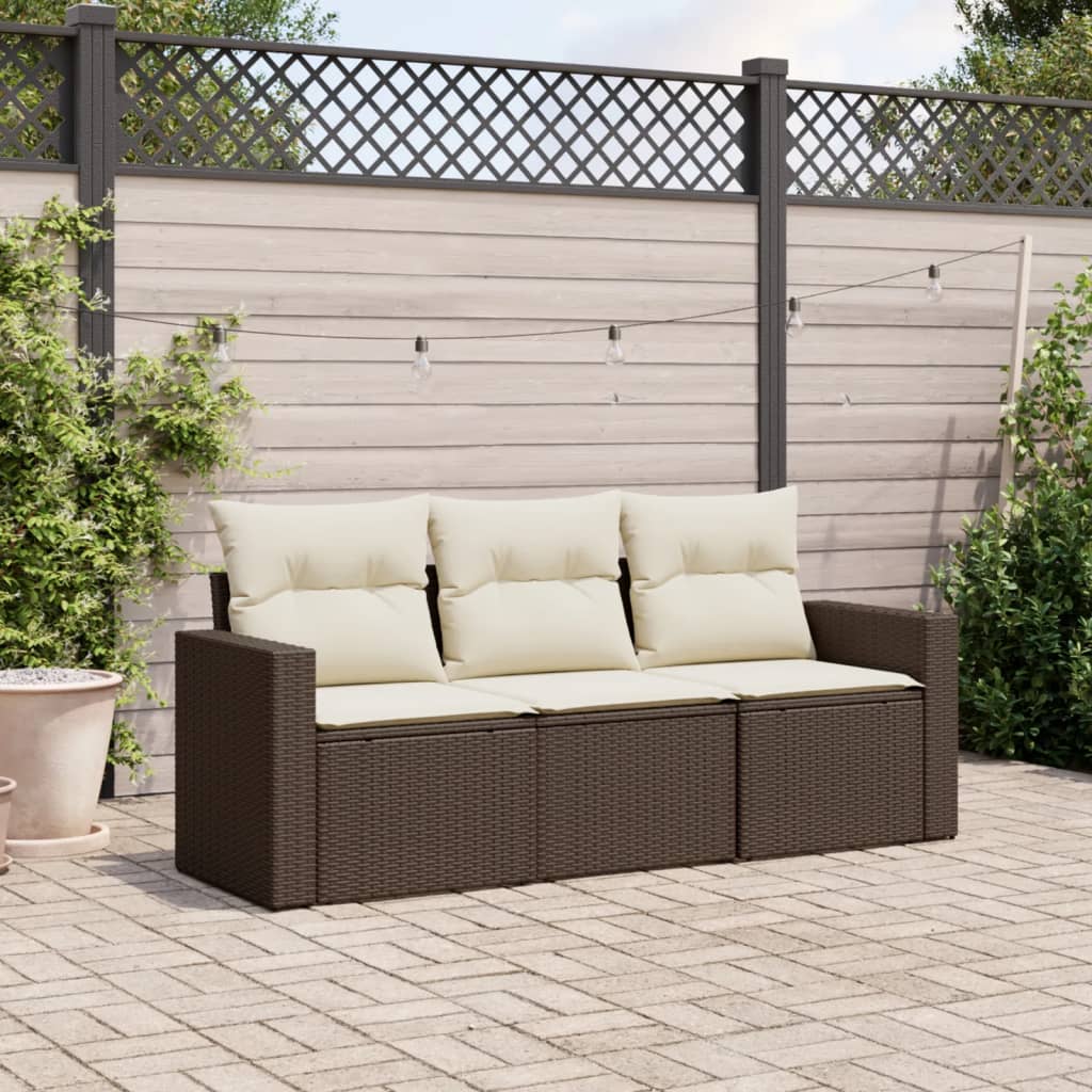 3-teiliges Gartensofa-Set mit braunen Polyrattan-Kissen