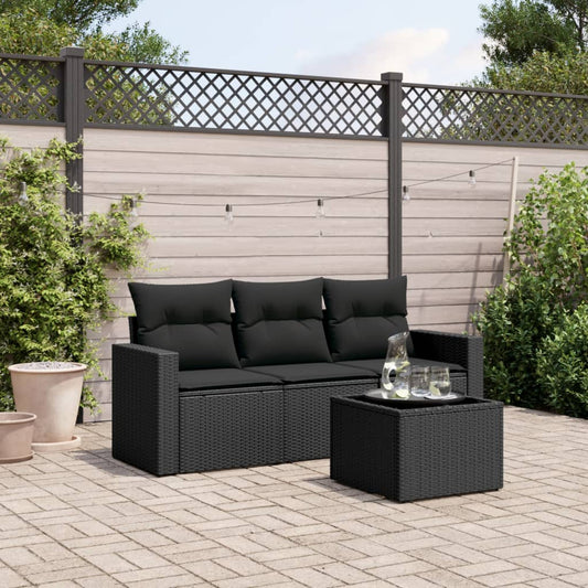 Set Divani da Giardino 4 pz con Cuscini Nero in Polyrattan - homemem39