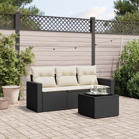 Set Divani da Giardino 4 pz con Cuscini Nero in Polyrattan - homemem39