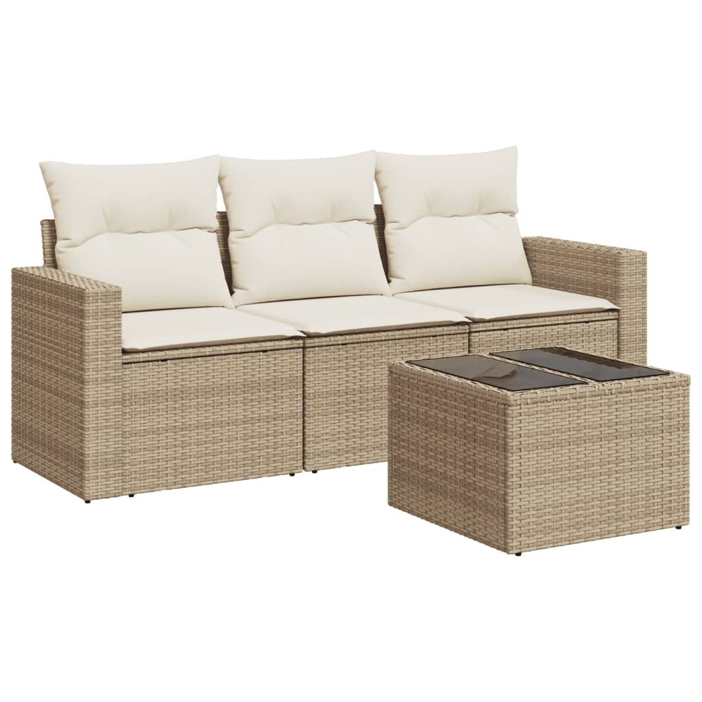 Set Divano da Giardino 4 pz con Cuscini Beige in Polyrattan - homemem39