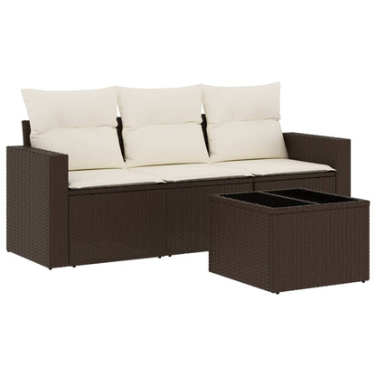 Set Divano da Giardino 4 pz con Cuscini Marrone in Polyrattan