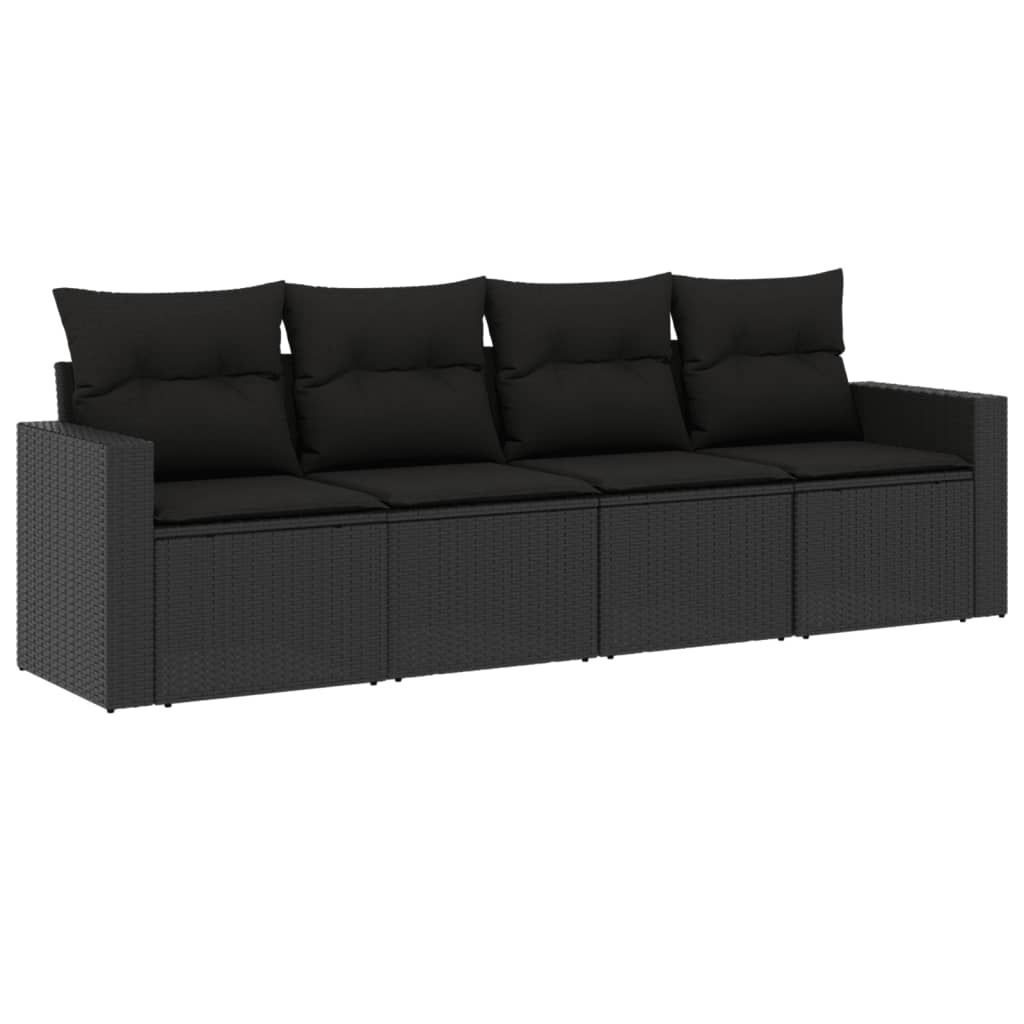 Set Divani da Giardino 4 pz con Cuscini Nero in Polyrattan - homemem39