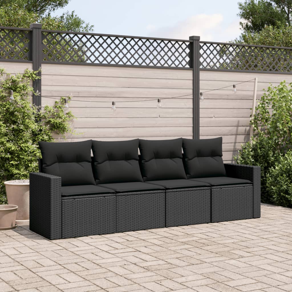 Set Divani da Giardino 4 pz con Cuscini Nero in Polyrattan - homemem39