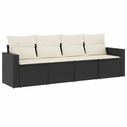 Set Divani da Giardino 4 pz con Cuscini Nero in Polyrattan - homemem39