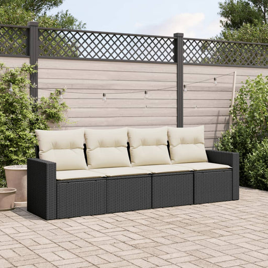 Set Divani da Giardino 4 pz con Cuscini Nero in Polyrattan - homemem39