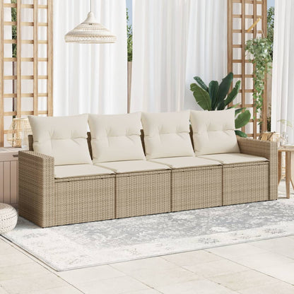 Set Divano da Giardino 4 pz con Cuscini Beige in Polyrattan - homemem39