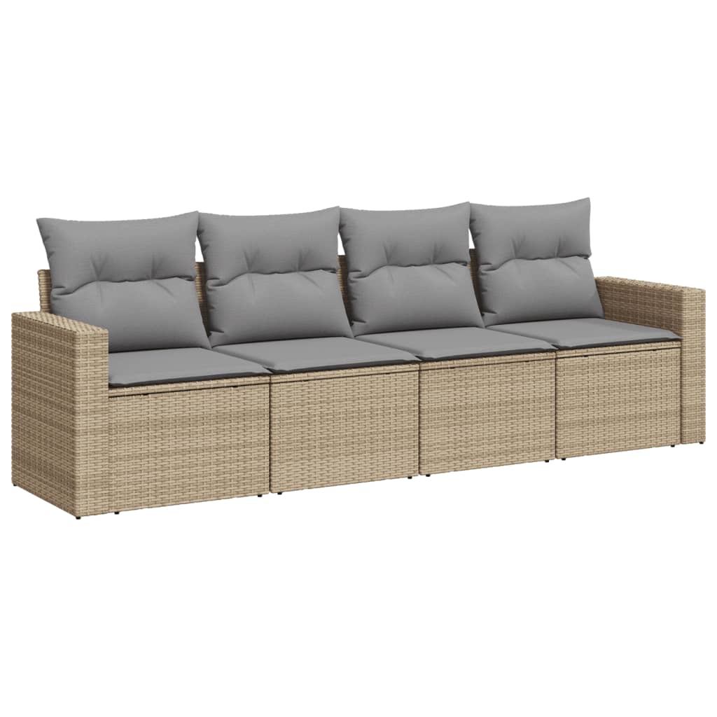 Set Divano da Giardino 4 pz con Cuscini Beige in Polyrattan - homemem39