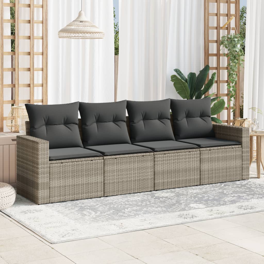 Set Divano da Giardino 4pz con Cuscini Grigio Chiaro Polyrattan - homemem39