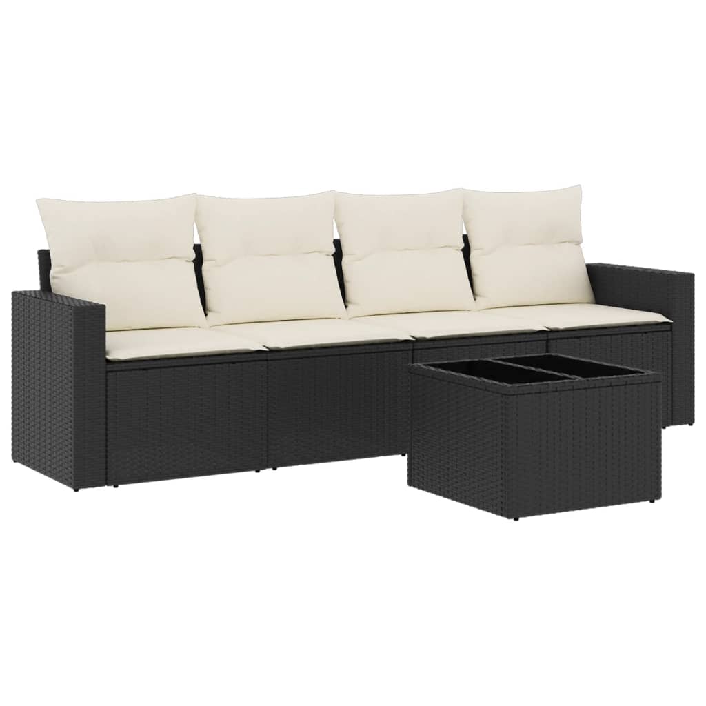 Set Divani da Giardino 5 pz con Cuscini in Polyrattan Nero - homemem39