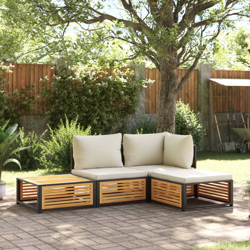 Set Divani da Giardino 4pz con Cuscini Legno Massello di Acacia | homemem39