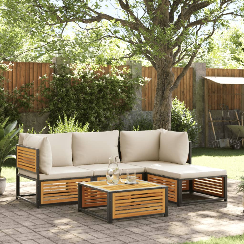 Set Divano da Giardino 5 pz con Cuscini Legno Massello Acacia | homemem39