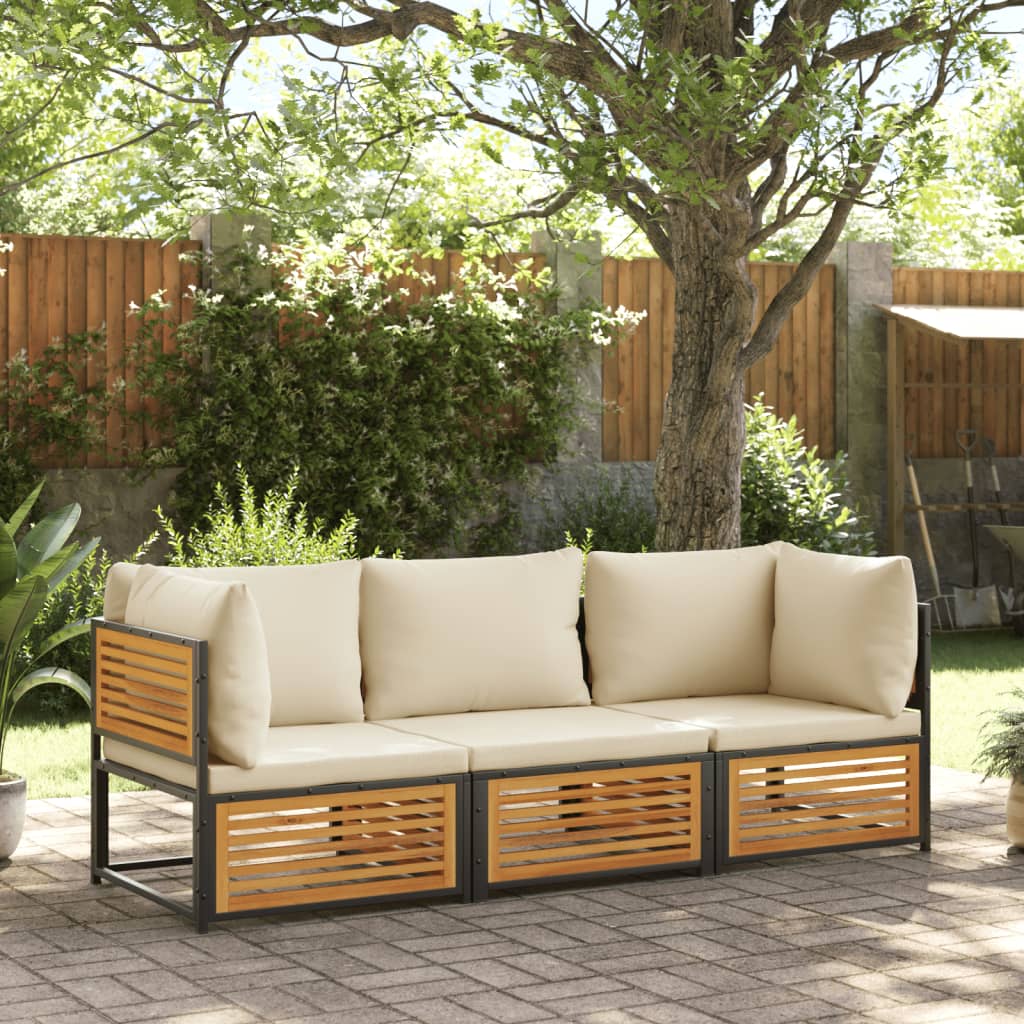 Set Divano da Giardino 3pz con Cuscini Legno Massello di Acacia | homemem39