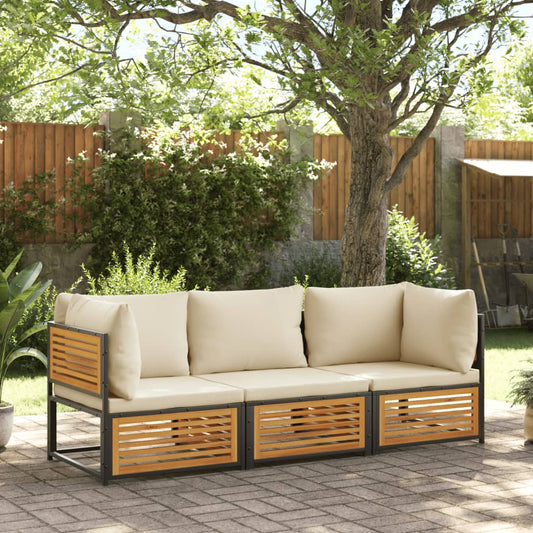 Set Divano da Giardino 3pz con Cuscini Legno Massello di Acacia - homemem39