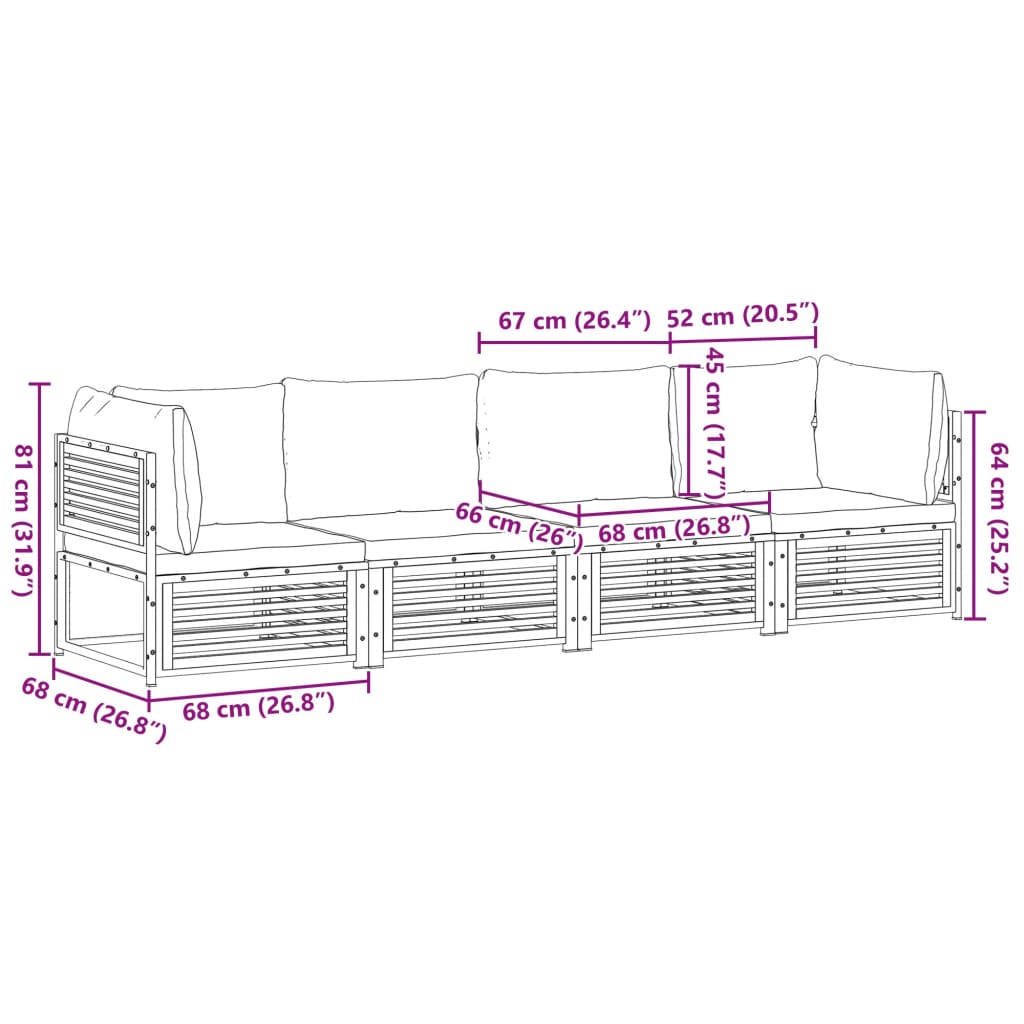 Set Divani da Giardino 4pz con Cuscini Legno Massello di Acacia | homemem39