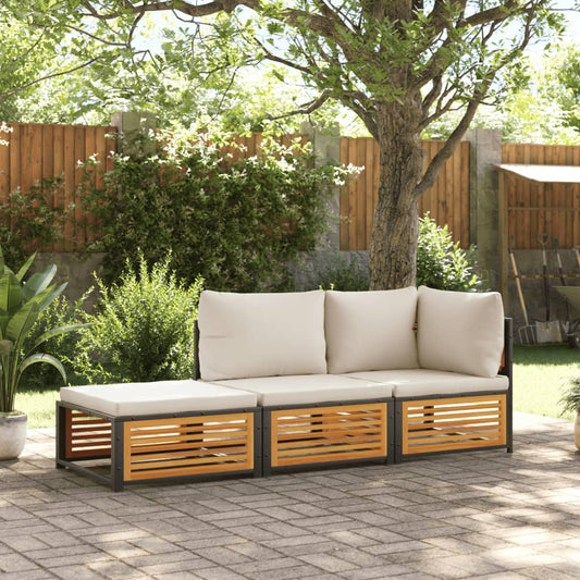 Set Divano da Giardino 3pz con Cuscini Legno Massello di Acacia - homemem39