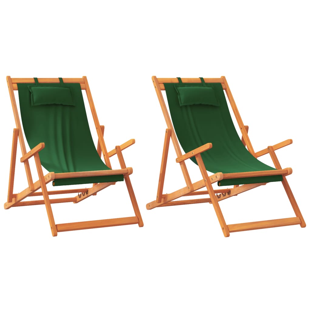Sedie da Spiaggia Pieghevoli 2 pz Verdi in Tessuto | homemem39